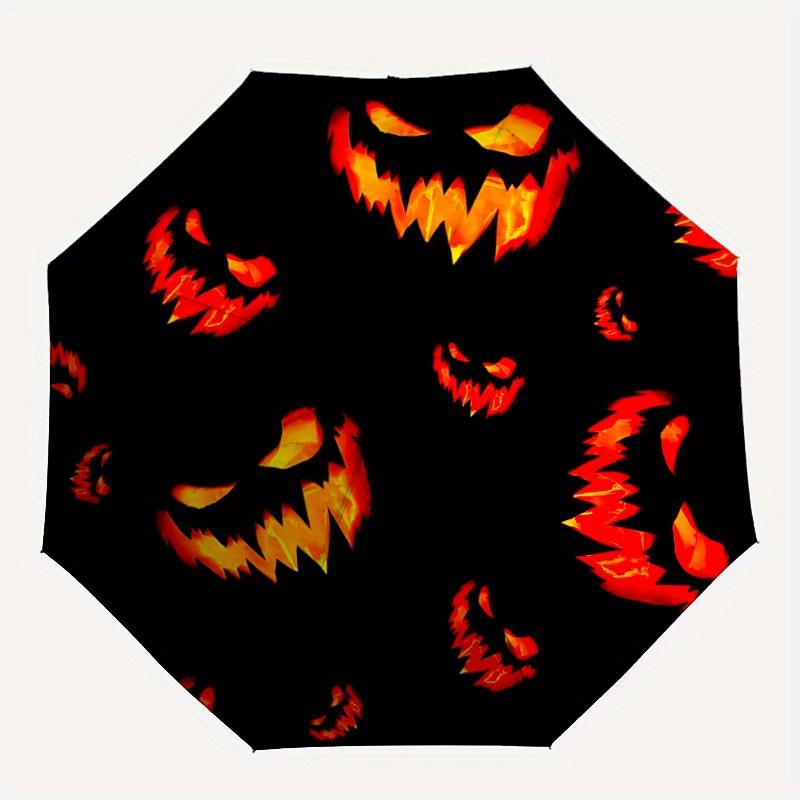 

1pc Halloween Pumpkins Automatic Folding Umbrella - 8-Rib Iron Frame, Windproof, Portable Sunshade with Plastic Handle for Travel & Outdoor