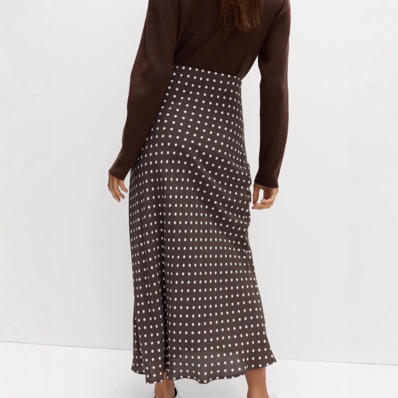 Women's Polka Dot Print Fishtail Skirt High Waist Slim Skirt Hip-covering Long Skirt