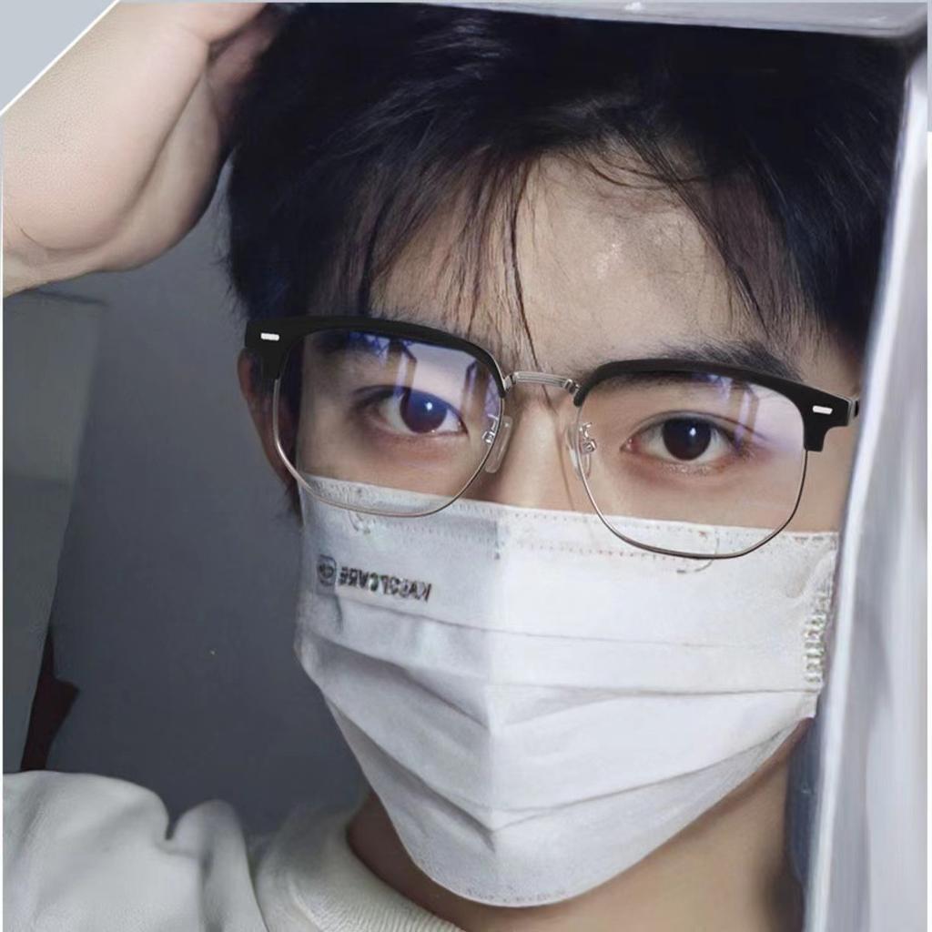 Color-Changing Retro Eyebrow Glasses Frame Men'S Business Photosensitive Gray Myopia Glasses Anti-Blue Light Versatile Flat Light