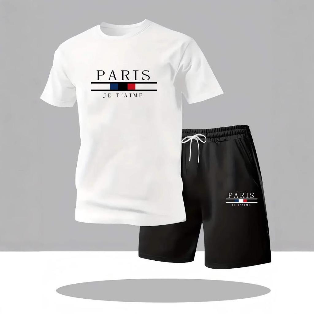 Men's Short-Sleeve Shorts Set - Summer Sports Casual Wear, Stylish Digital Print