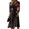 Womens Casual V Neck Midi Dress Three Quarter Sleeve Back Zipper Halloween Print Dress