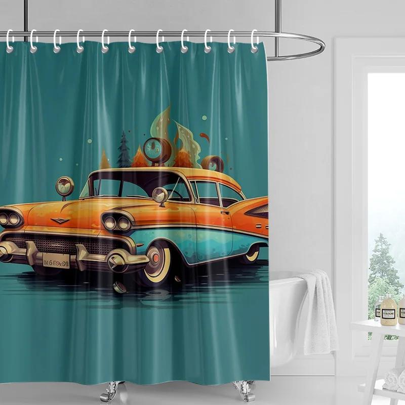 Car Pattern Shower Curtain Waterproof Bathroom Partition Curtain Bathroom shower curtain hooks 90x180cm 180x200cm