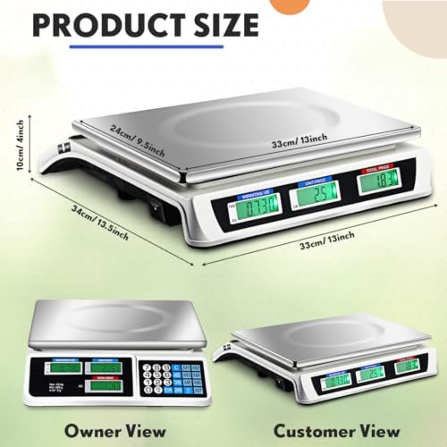 Commercial Food Scale Digital Weight Food Electronic Price Computing Accurate Meat Produce Scale with LCD Display for Kitchen F