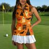Women's Sleeveless Golf Shirt with Zipper and Halloween Print for Casual Sports Wear