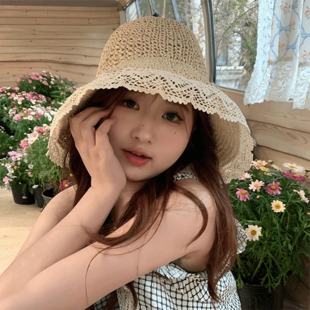 Large Edge French-style Straw Hat Wide Brim Panama Cap Handmade Beach Bucket Hat  Beach Side