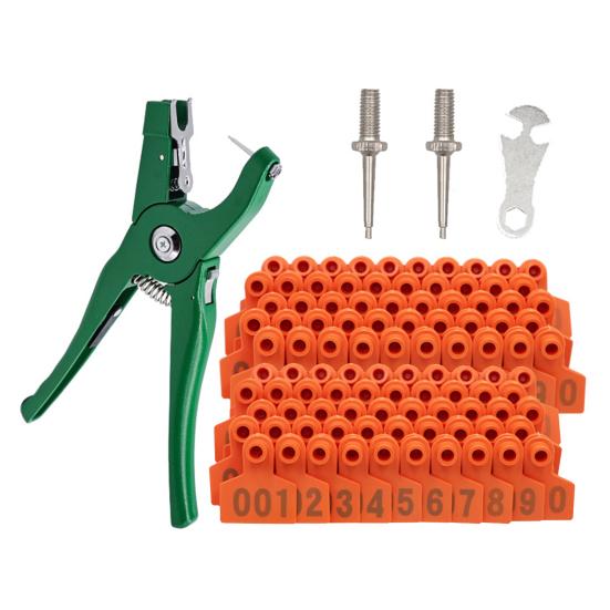 Cattle Ear Tags 001 to 100 Number Plastic Livestock Animal Tag Ear Tag Applicator Kit for Cows Goats Sheep Pigs