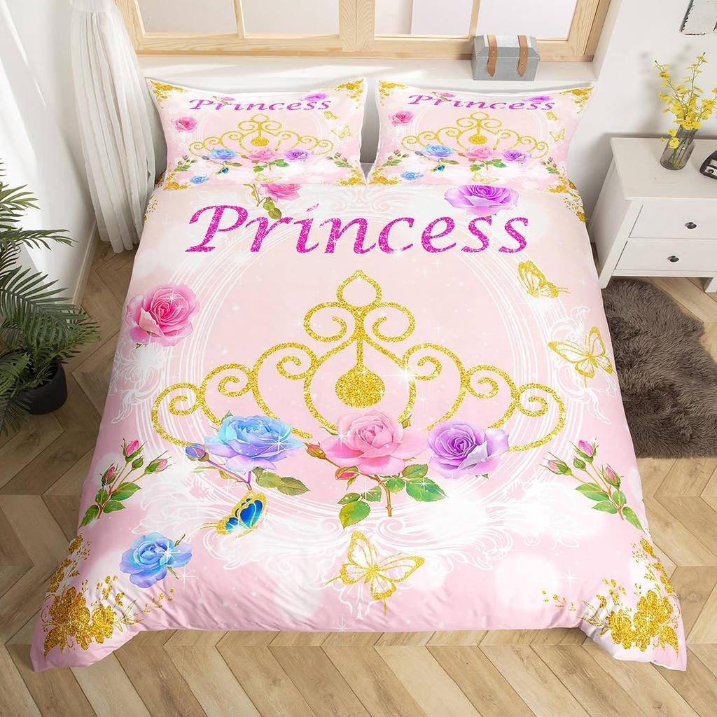 Comforter Fairy Tale Castle Bedding Set Twin Queengirly Golden Castle Silhouette Blooming Flowers Botanical Comforter