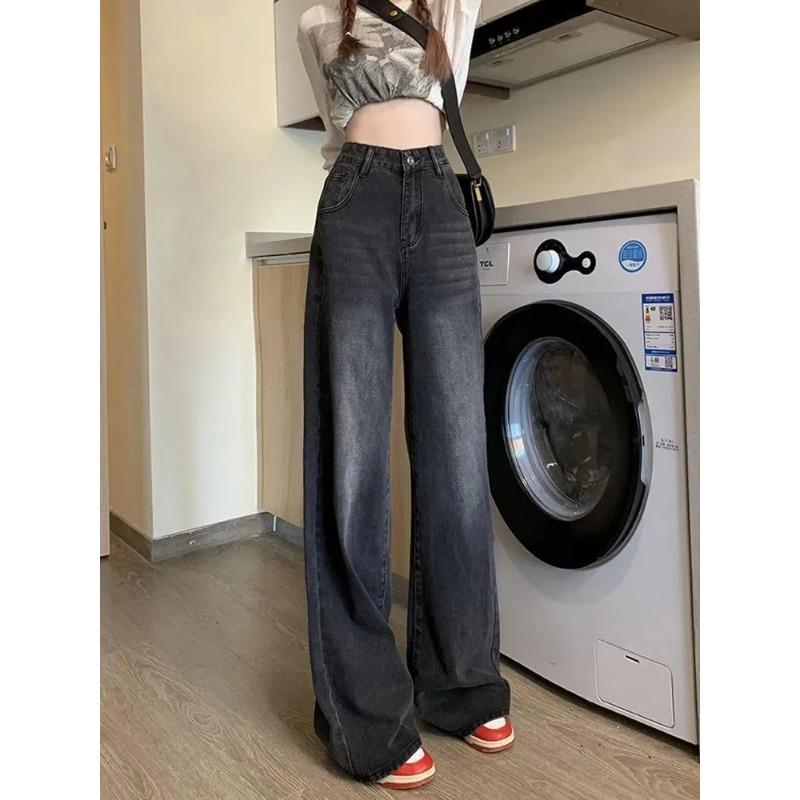 

Gray retro wide-leg jeans neutral summer new polished white drooping loose straight pants S recommends 80-47.5 kg