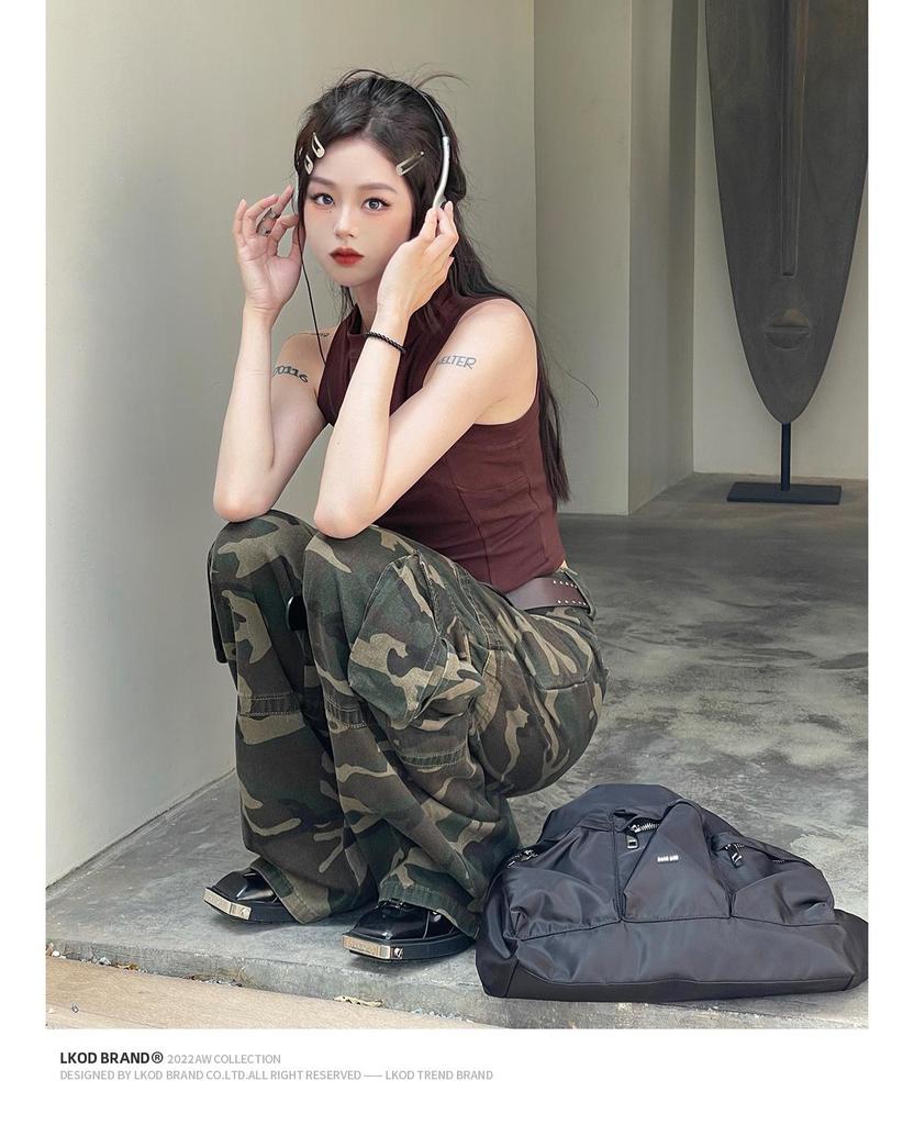 Unisex High-Waist Loose Fit Camouflage Hip-Hop Overalls