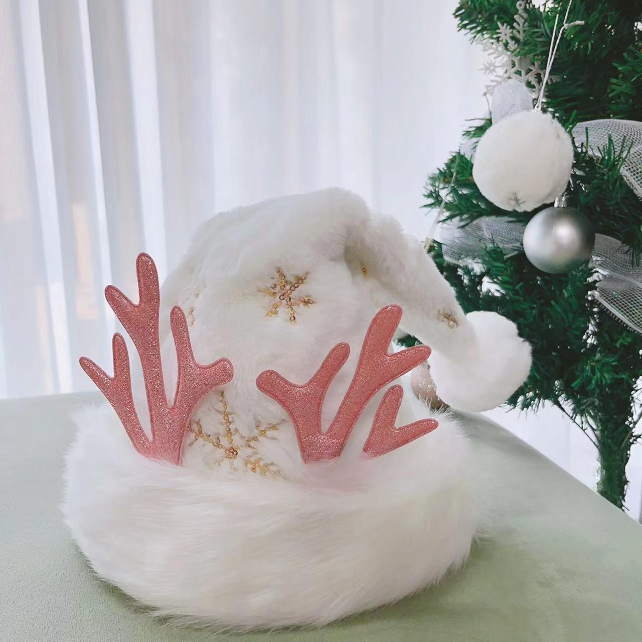 

Reindeer Antlers Santa Hat with Snowflake Sequin Christmas Hat Soft Velvet Glitter Snowflakes Xmas Gift for Women Men Adult 42cmX30cm золотой