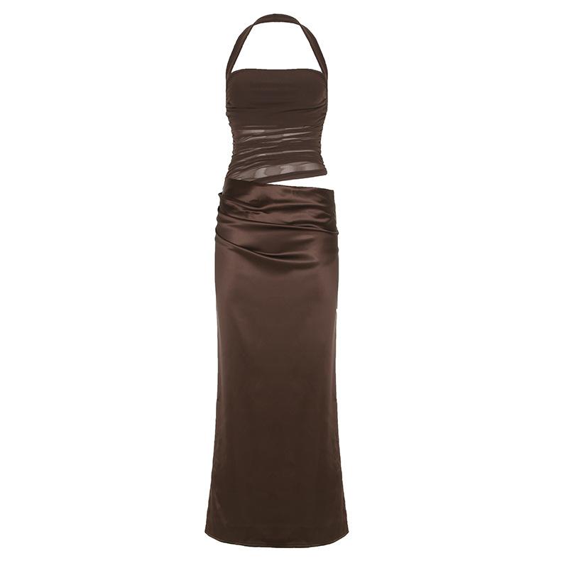 Mesh Patchwork Dress Women Backless Hollow Sleeveless 2025 Summer Trend Skinny Stretch Elegant Clubwear Maxi Bodycon