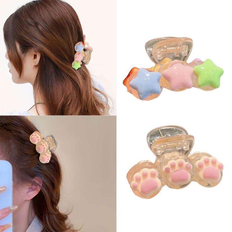 Cute Cartoon Paws Design Small Hair Claw Clip For Women Strong Plastic Hair Accessories Multiple Colors