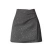 Women's High Waist Irregular A-line Woolen Skirt with Pleats & Sequins - Autumn/Winter