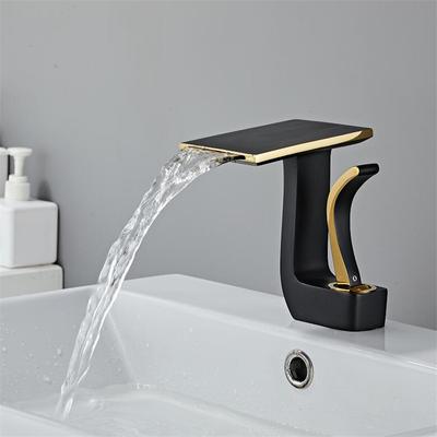 Tuqiu Badezimmer-Wasserhahn aus Messing, Gold und Schwarz, für Badezimmer, Waschtischarmatur, Kalt- und Warmwassermischer, Spültischarmatur, Deckmontage, Weiß- und Goldhahn