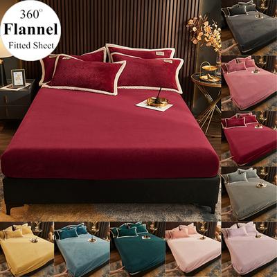 Hot Winter Warm Solid Flannel Elastic Band Fitted Sheet Mattress Protector Cover Super Soft Cozy King Size Double Bed Bed Sheets No Pillowcase