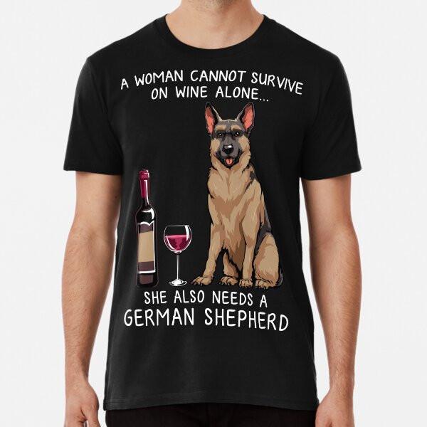 German Shepherd and wine Funny Dog  Premium  S to 5XL Made in the AU/USA T-Shirt