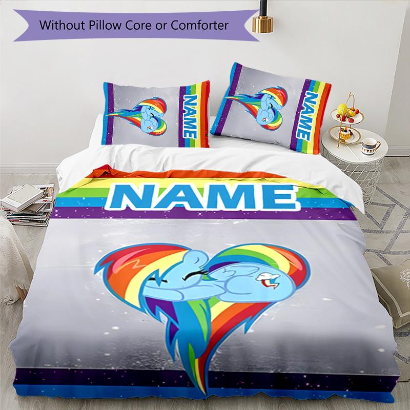 3pcs My Little Pony6 Cover Set - Personalized Name, HD Printed Bedding with 1 Cover and 2 Pillowcases - Perfect for Home Decor, Easy Care
