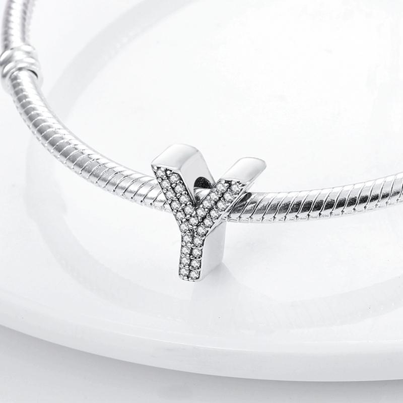Original A-Z Alphabet Charms Bead 925 Silver 26 Letters CZ Zircon Heart Love Charm Fit Bracelet Bangle Jewelry Making