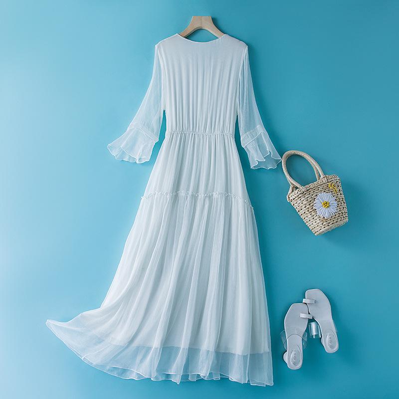 Women's Medium-Length Mulberry Silk Dress, 2022 Spring Collection