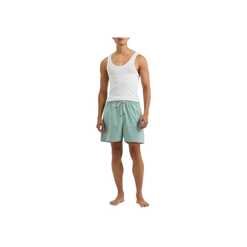 Polo Ralph Lauren SS24 Logo Embroidered Striped Elastic Waist Beach Shorts Men Shorts Green 710905990-004