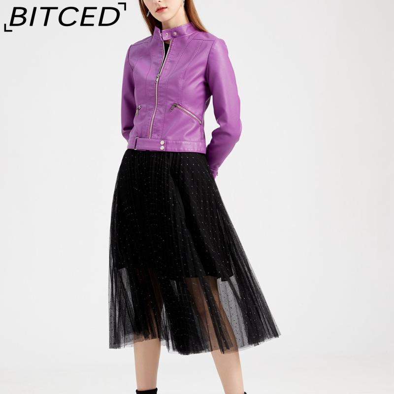 BITCED Lightweight Leather Jacket - Short-Sleeved Spring/Fall Stand-Up Collar Women's Leather Jacket