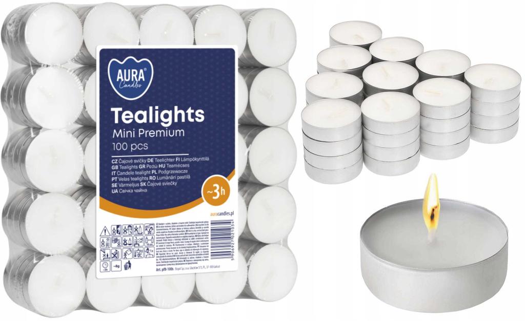 Aura Podgrzewacze Tealights Mini Premium 3H 100 Szt. Pf8-100S