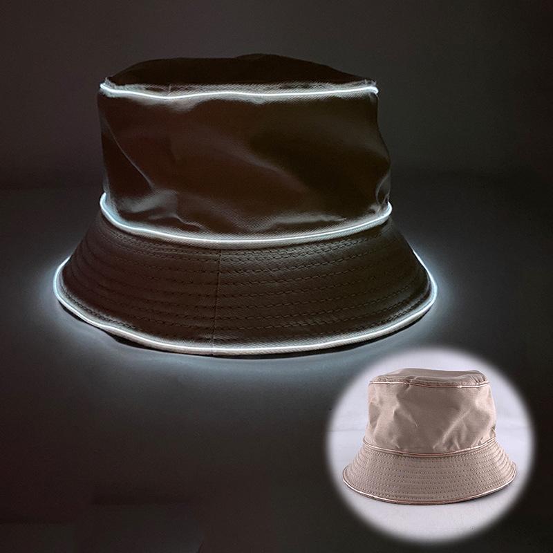 Solid Color Style Beach LED Cap Luminous Fisherman Hat El Wire Bucket Hats Glow In The Dark For Club Rave Party Wedding Props