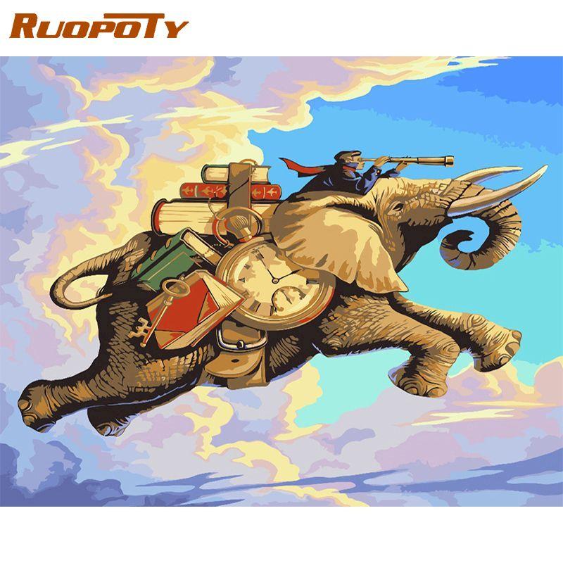 RUOPOTY Frameless Diy Paint By Numbers Animals Kit Acrylic Wall Art Picture By Numbers Canvas Painting For Home Decoration Arts