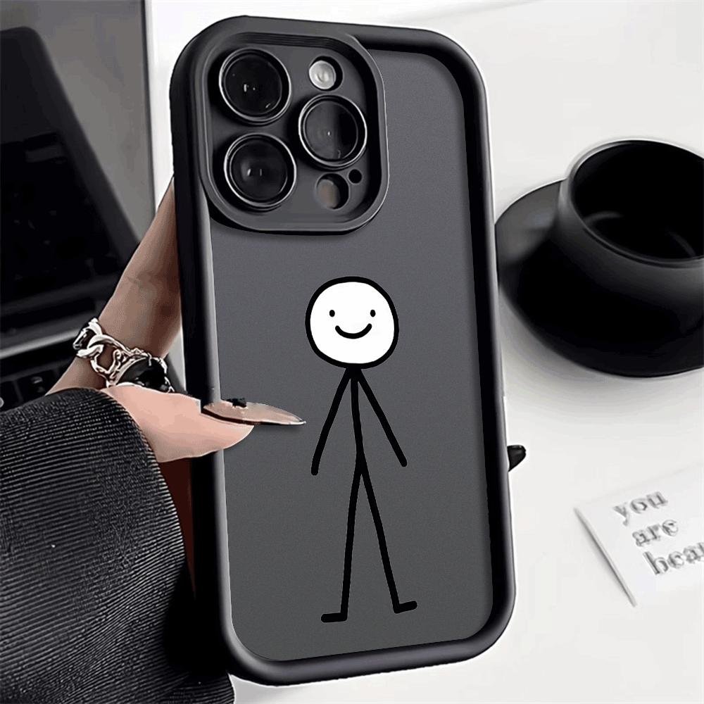 Shockproof Phone Case For iPhone 16 15 14 13 12 11 Pro Max Plus/Mini Lens Protect Scratch proof Soft Cover Lovely Black Line Man
