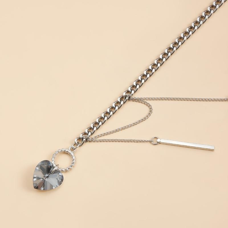 Lightweight Comfortable Alloy Heart Shaped Necklace  Mirrored Glass Crystal Beads Clavicle Chain For Daily Wear