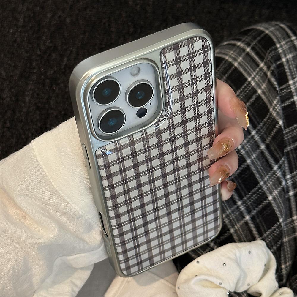 Grey plaid for Apple 16 mobile phone case iphone14promax Epoxy personality 13 electroplating 15 dark 17