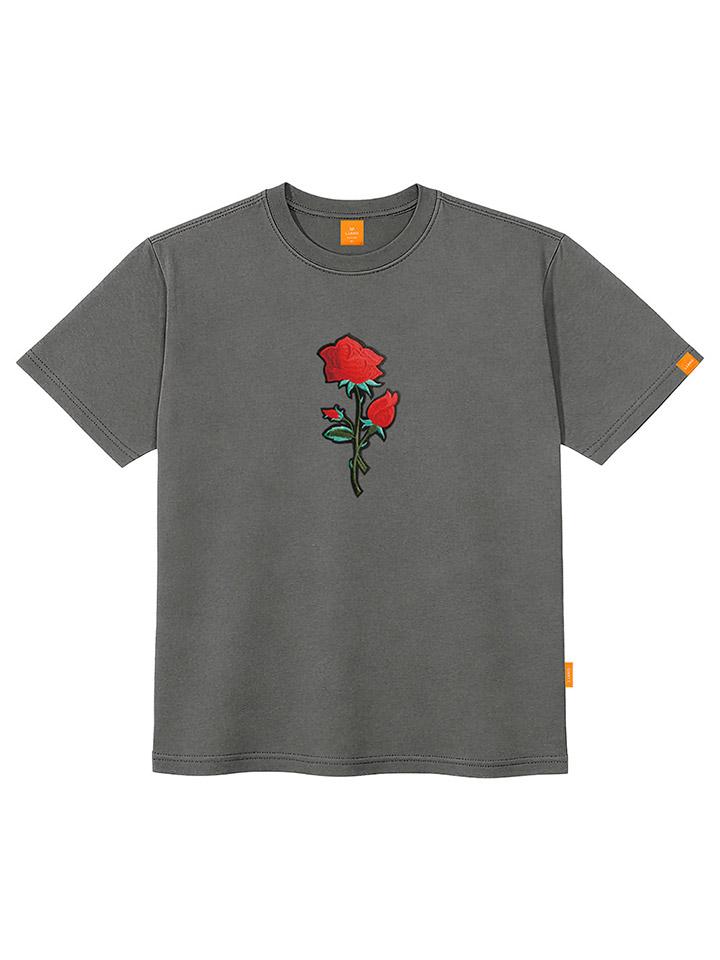 Ellamo Rose Patch Short Sleeve T-Shirt Unisex Plus Size S~4Xl