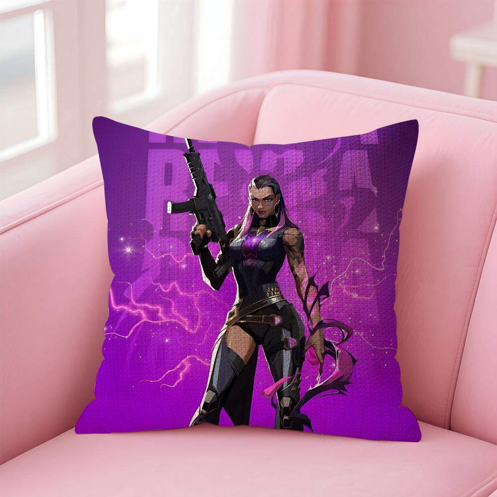 Games VVALORANTS Cushion Cover Natural Linen Pillow Case DoubleSided Print Decorative Sofa Pillowcase Home Decor Gift