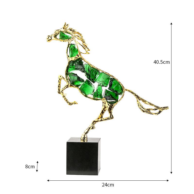 

Marble Base Alloy Glass Horse Figurine Decoration Home Room Table Sculpture Ornaments Items Study Office Desk Statue Accessories