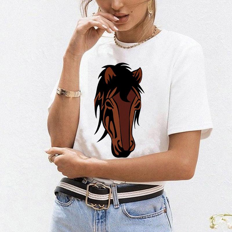 Women T Shirt 2025 Fashion Horse Graphics Harajuku Print Ladies Tee Tops O-Neck Short Sleeve Casual Tee Shirt Femme Dropshipping