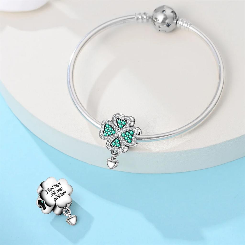 925 Silver Heart Blooming Rose Pendant with Colorful Full Diamond Charms for Bracelets Necklace Jewelry