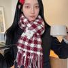 Women's Red Plaid Cashmere-Like Scarf Shawl - Warm, Versatile, Fashionable for Autumn and Winter