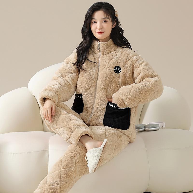 Winter Coral Fleece Padded Pajamas Women'S Fleece Thickened Flannel Padded Jacket Autumn And Winter Loungewear Warm Suit