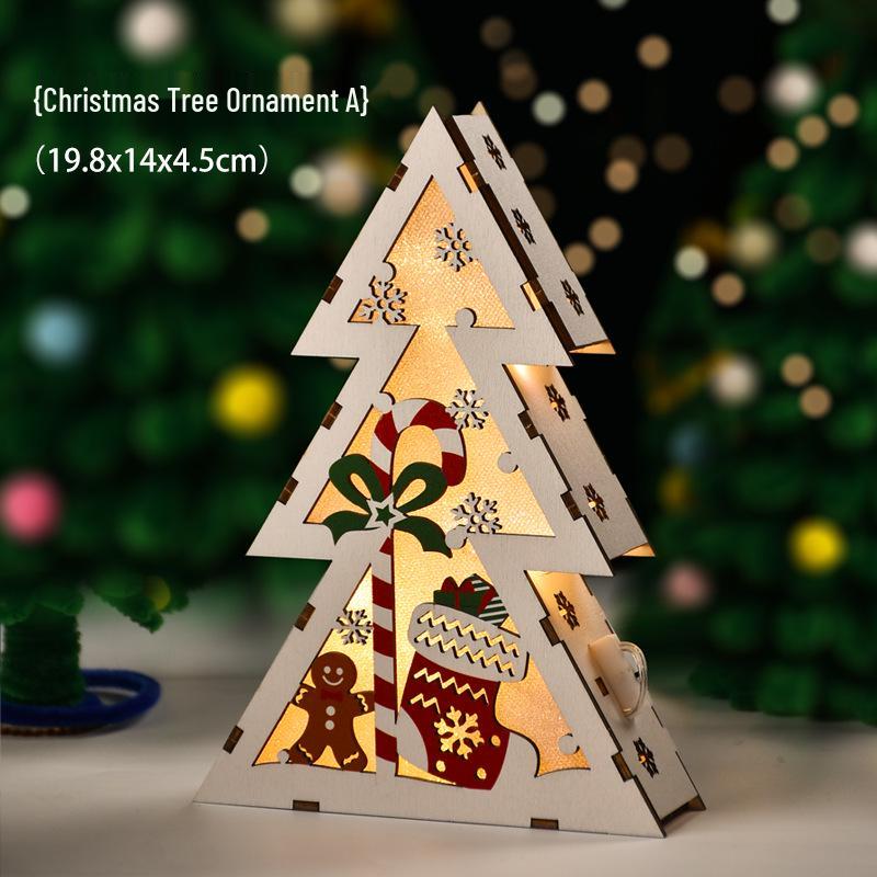 Luminous Handmade Wooden Christmas Tree Ornament Pendant Decor Gift.