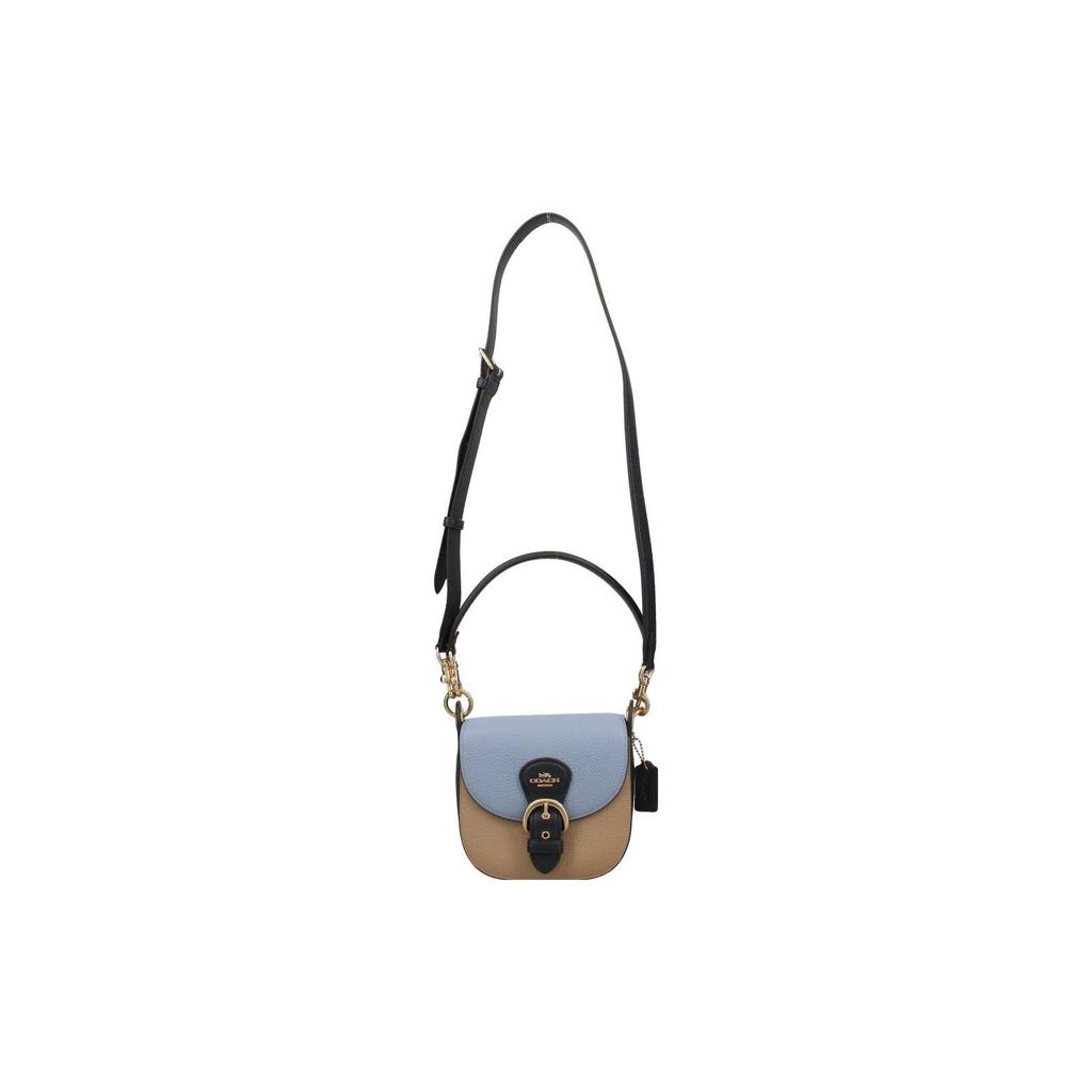 Coach Kleo 17 Saddle Buckle Color Block Flap Leather Underarm Crossbody Shoulder Bag Small Women bags Light-Blue Khaki C8744-IMTUZ