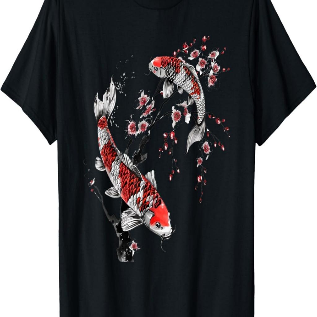 Carpa Koi e Fiore di Ciliegio_ Maglietta con Design Pesce Nishikigoi(7)