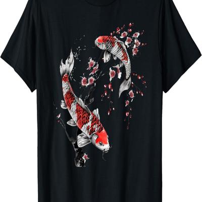 Koi Carp & Cherry Blossom_ Nishikigoi Fish Design T-Shirt(7)