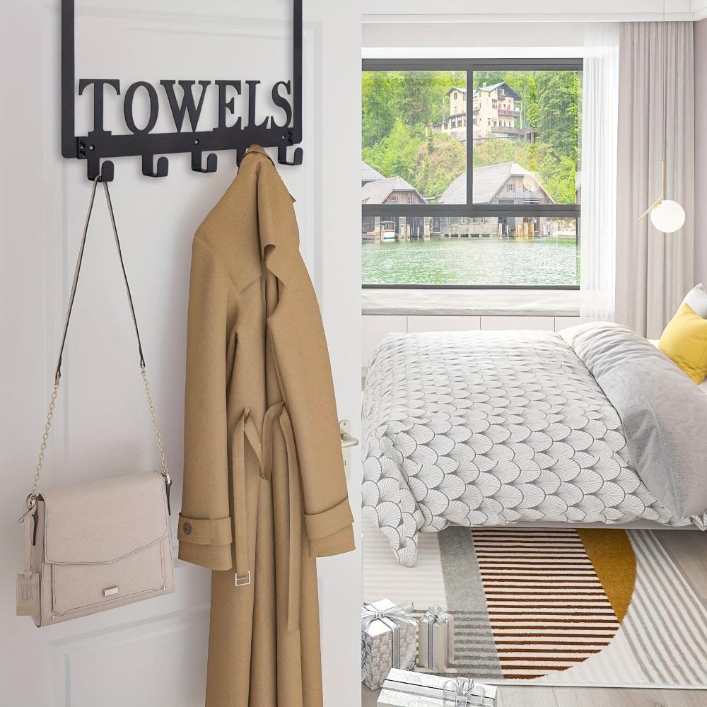 Heavy Duty Over Door Towel Rack 5/6/8 Hooks No Drilling, Black Metal Wall Mounted Organizer for Bathroom Kitchen Bedroom, Space Saving