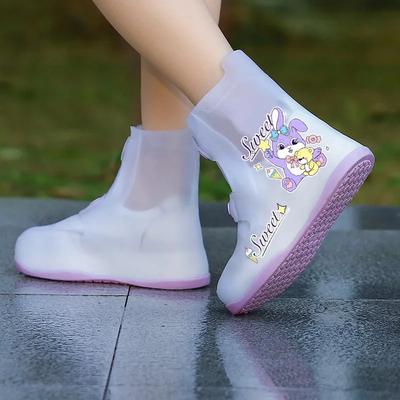 1 Set Non-Slip Waterproof Kids Rain Shoe Covers, Cartoon Unicorn Design, Zip PVC Solid Rain Galoshes