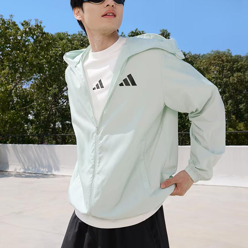 Adidas Water-Resistant Hooded Zip-Up Long Sleeve Jacket Unisex Jackets Linen-Green KA9291