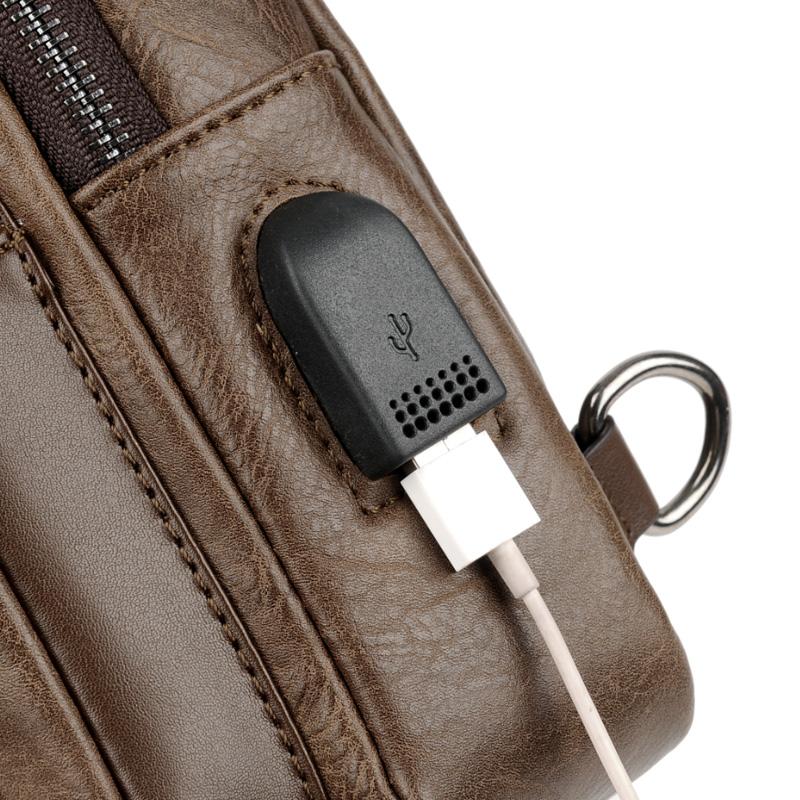 Men's Outdoor USB Chest Bag Crossbody Bag Retro PU Shoulder Bag