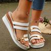 New Style Summer Casual Color Blocking Sandals for Women Dressy Comfortable Soft Leather  Thick Soled Slope Woven Straw Sandals