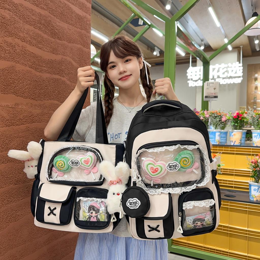 Schoolbag Fresh and Sweet High-value Dopamine Transparent Pain Bag Backpack Female Japanese High-value Junior High School Student Backpack Female