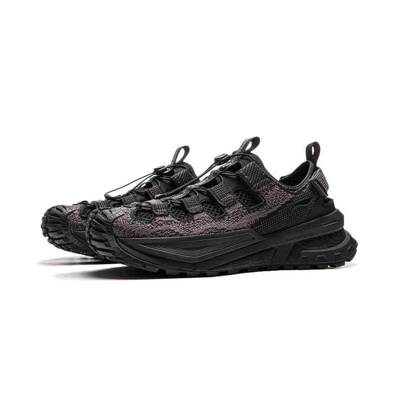 New LiNing CF Tracing, Xunchuan Shock Absorbers Slip Resistant Abrasion Resistant Low Top Hiking Shoes Unisex Black Gray AHLV001-4