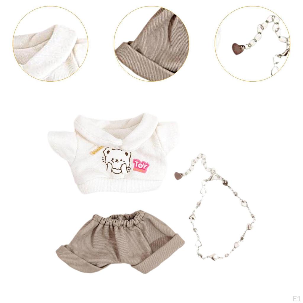 3Pcs Dolls T Shirt and Pants Necklace Accs for 17cm Boy Dress up